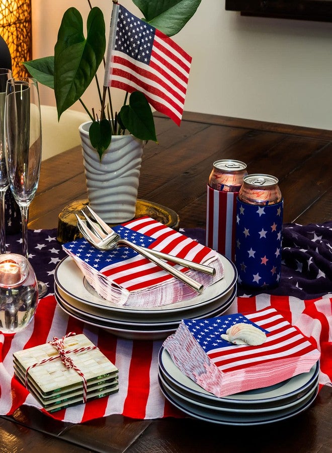 وولاين مناديل ورقية وطنية من والين، مقاس 6.5 × 6.5 بوصة، مزينة بعلم أمريكي، للاستخدام مرة واحدة، مناسبة للاحتفال بيوم الاستقلال الأمريكي (4 يوليو) بألوان الأحمر والأزرق والأبيض والنجوم والخطوط، عبوة من 80 منديلًا. - Image 5